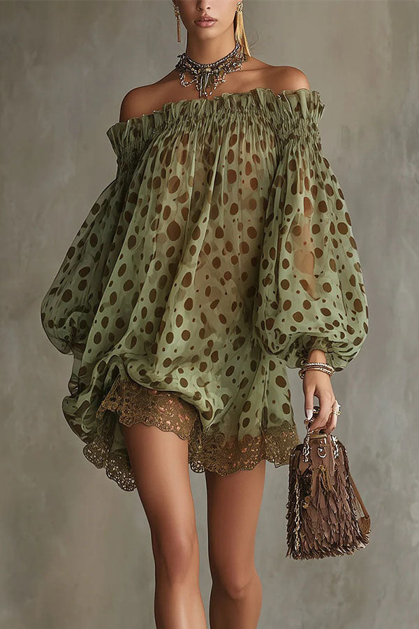 Ethereal Off-The-Shoulder Polka Dot Sheer Mini Dress-Consonak