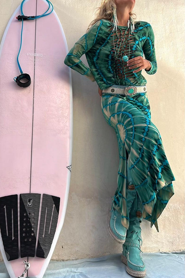 Giulia Tie-dye Print High Rise Stretch Slit Skirt-consonak