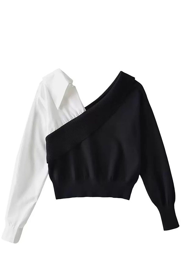 Stylish Patchwork Contrasting Long-sleeved V-neck Casual Sweater-consonak