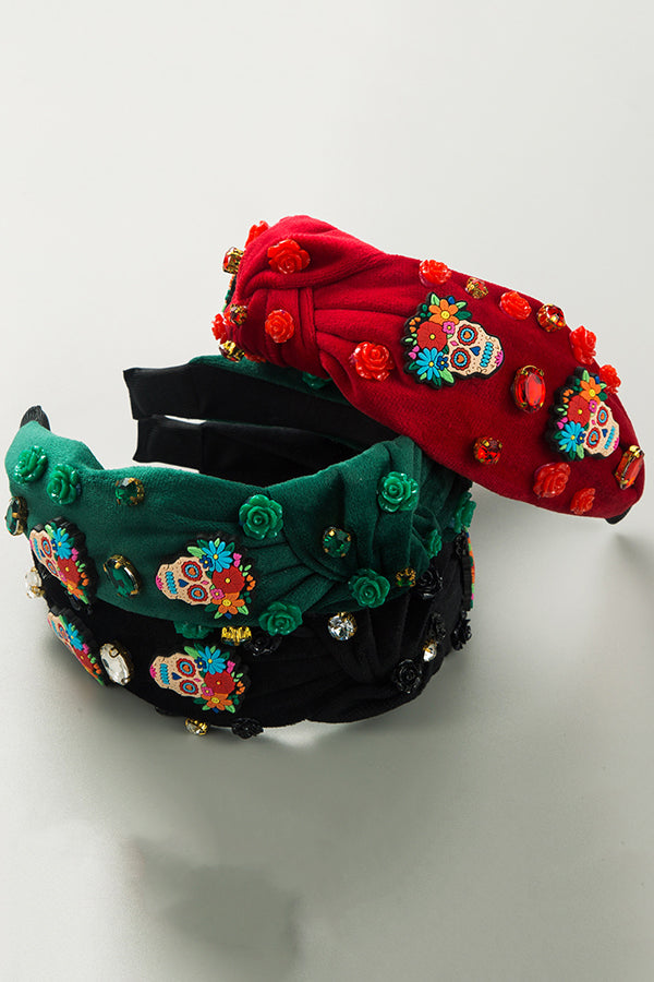 Halloween Fabric Rose Skull Rhinestone Hair Accessory-consonak