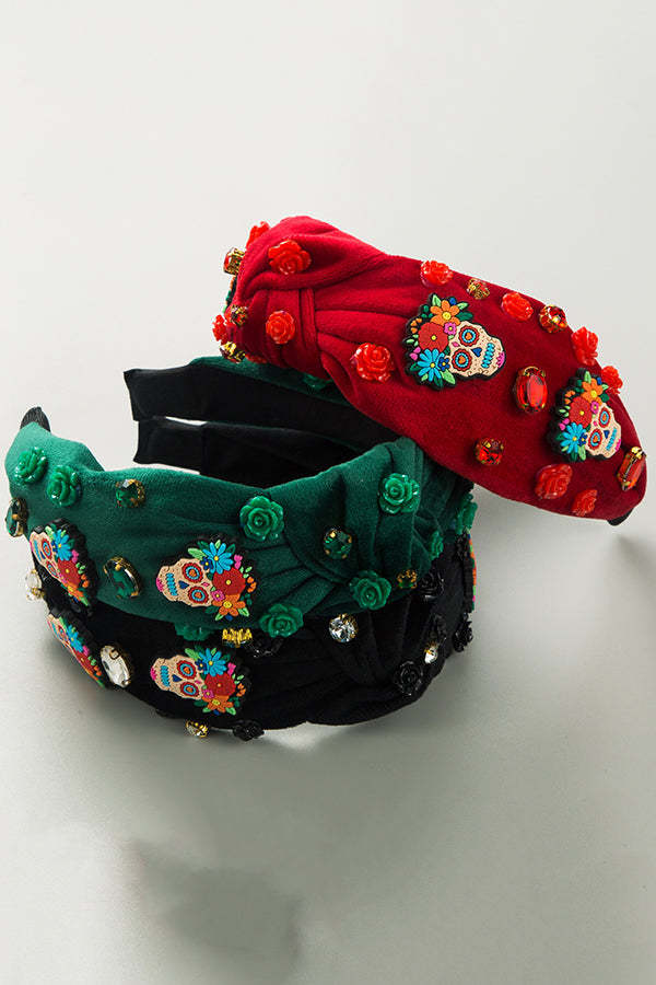 Halloween Fabric Rose Skull Rhinestone Hair Accessory-consonak