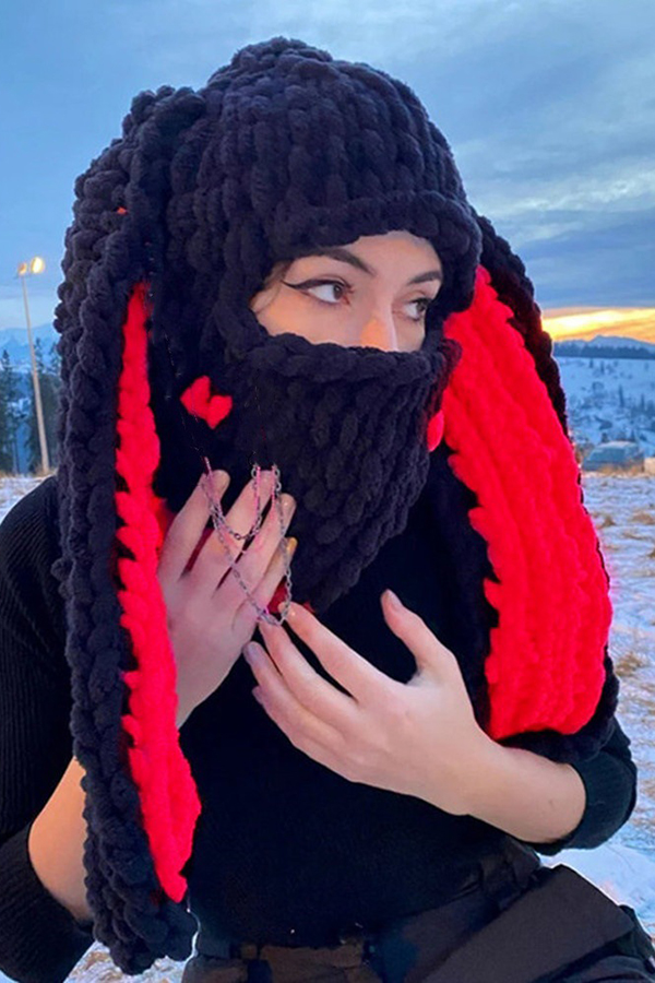 Big Rabbit Ears Knitted Warm Mask Hood-consonak