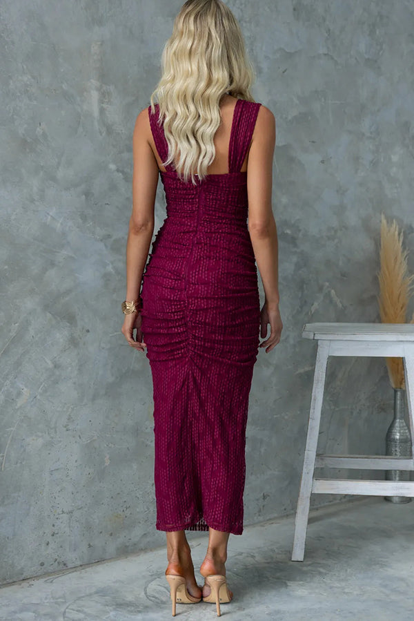 Manifesting You Mesh Ruched Detail Maxi Dress-consonak
