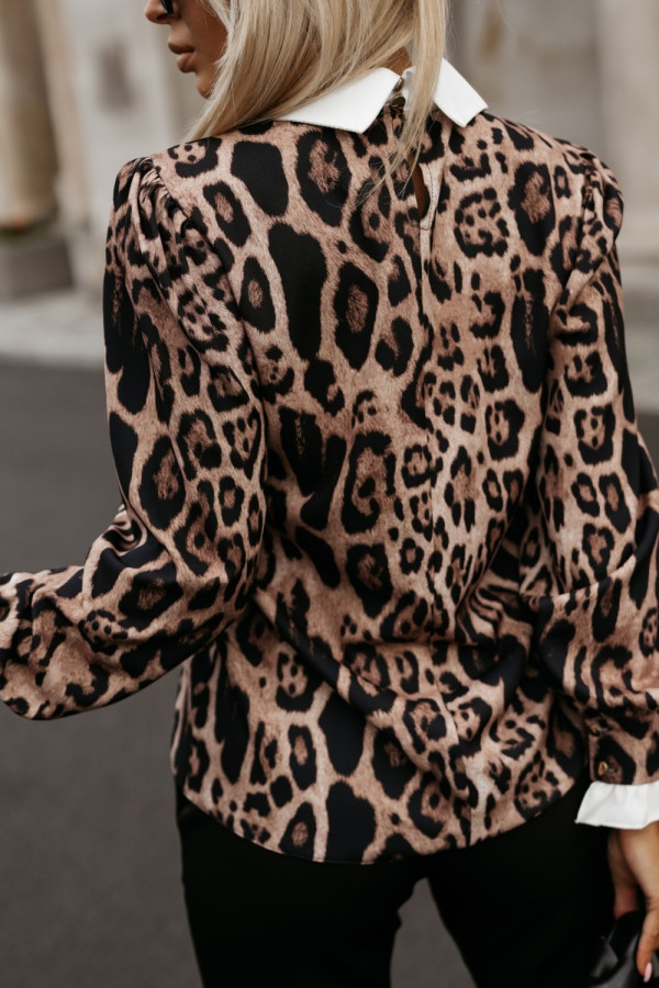 Leopard Print Lapel Long Sleeve Casual Shirt-consonak