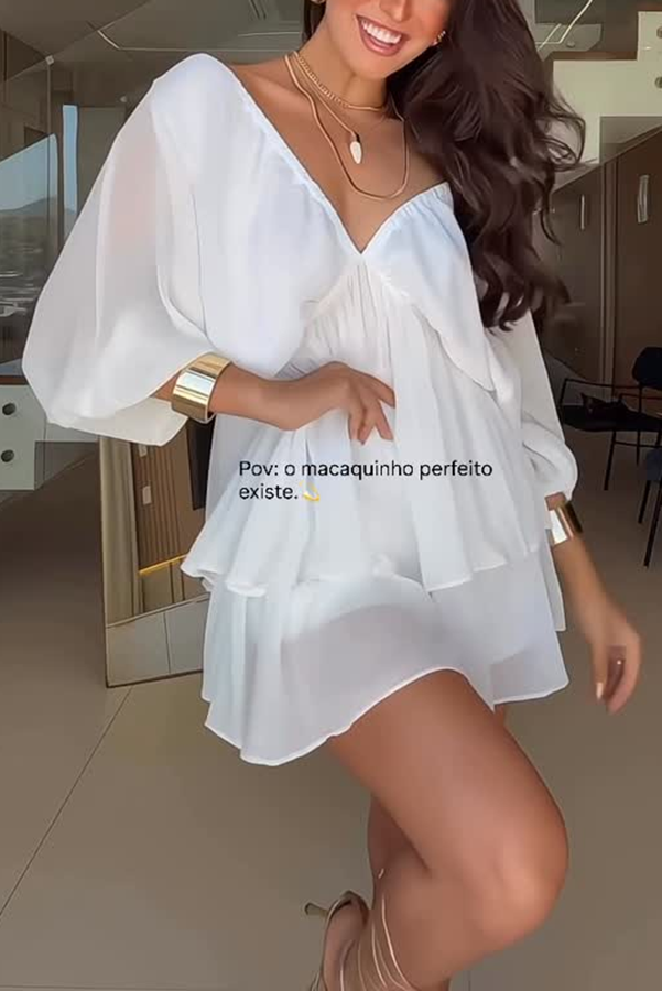 Verne Chiffon Batwing Sleeve Elastic High Waist Layered Hem Loose Mini