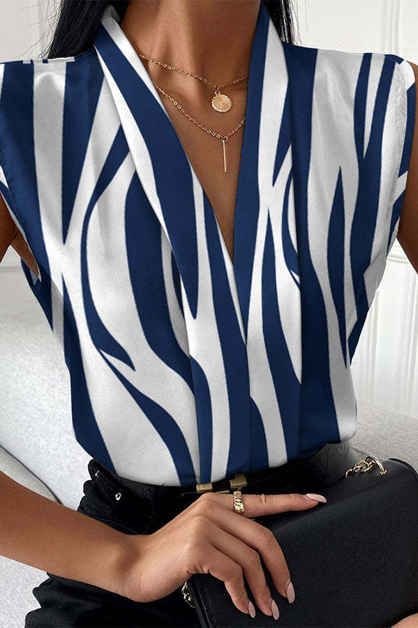 Marble / Abstract Print V-Neck Casual Top-consonak