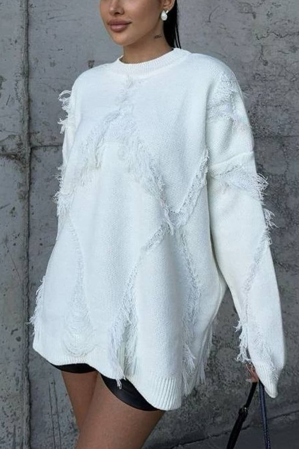 Fashionable Hollow Tassel Loose Sweater-consonak
