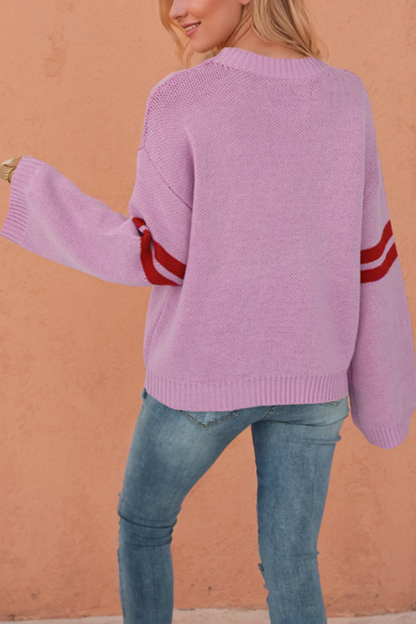 Fashionable Heart-shaped Jacquard Long-sleeved Loose Knit Sweater-consonak