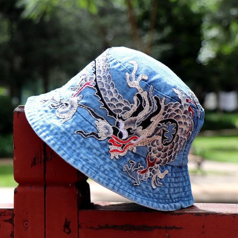 Fashionable Ethnic Style Embroidered Denim Bucket Hat-consonak