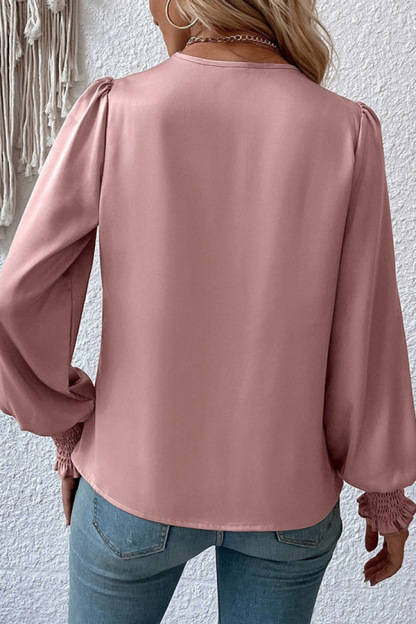 Satin Solid Color V-neck Lantern Sleeve Elegant Loose Shirt-consonak