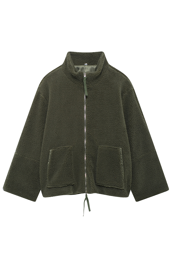 Solid Color Stitching High Collar Long Sleeve Loose Pocket Woolen Coat-consonak