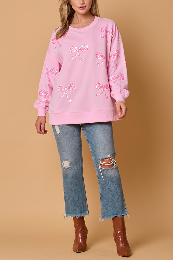 Christmas Bow Sequin Casual Loose Long-sleeved Sweatshirt-consonak