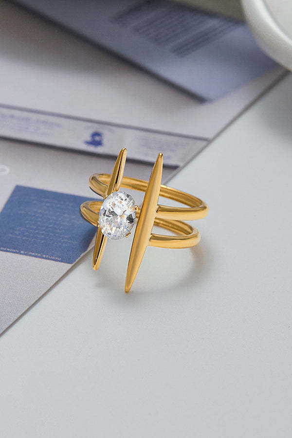 Elegant Zircon Geometric Titanium Steel Ring-consonak