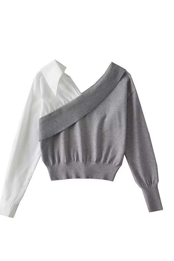 Stylish Patchwork Contrasting Long-sleeved V-neck Casual Sweater-consonak