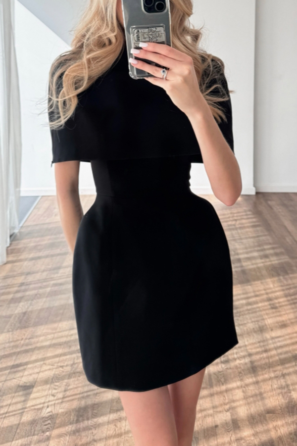 Solid Color Shawl and Square Neck Sleeveless Fitted Mini Dress Two-piece Set-consonak