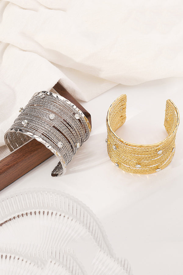 Sweet and Cool Punk Style Wide Metal Brushed Line Open Bracelet | Consonak
