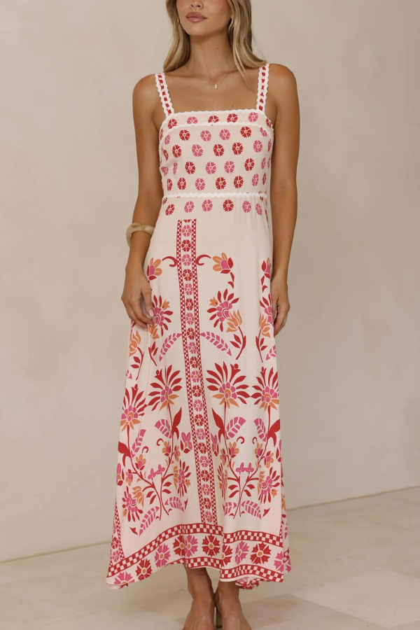 Floral Print Sleeveless Square Neck Casual Vacation Maxi Dress