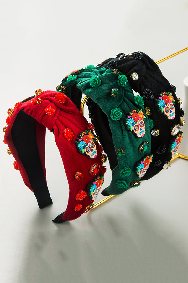 Halloween Fabric Rose Skull Rhinestone Hair Accessory-consonak