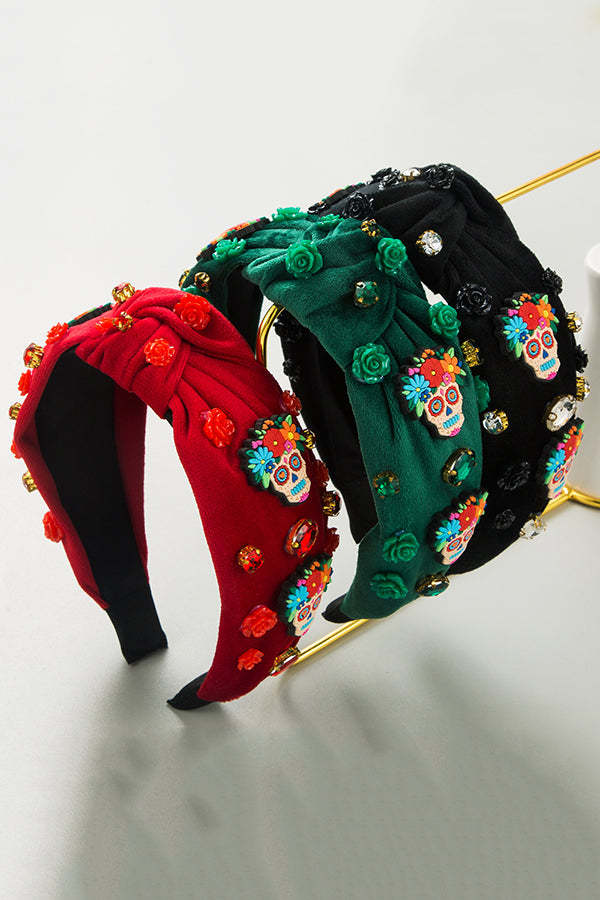 Halloween Fabric Rose Skull Rhinestone Hair Accessory-consonak