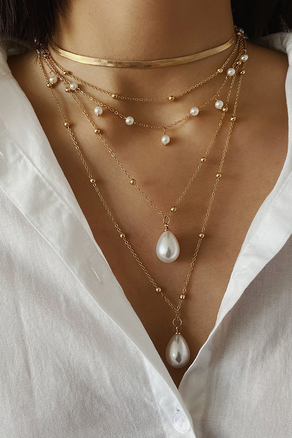 Vintage Chain Imitation Pearl Necklace-consonak