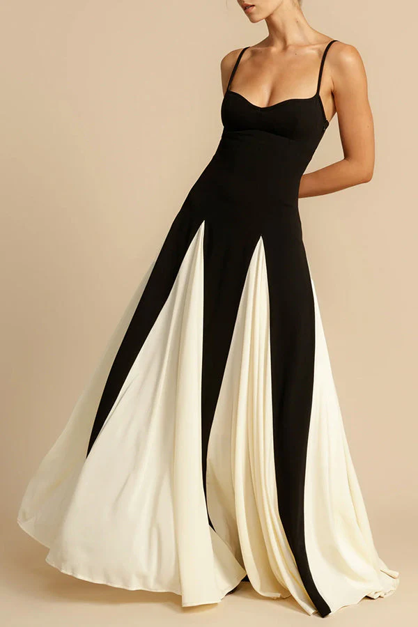 Eternal elegant stitching black and white tulle wavy dress