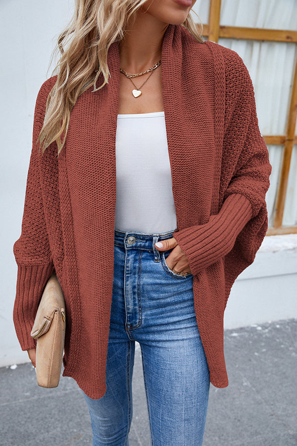 Solid Color Dolman Sleeve Elegant Knitted Cardigan-consonak