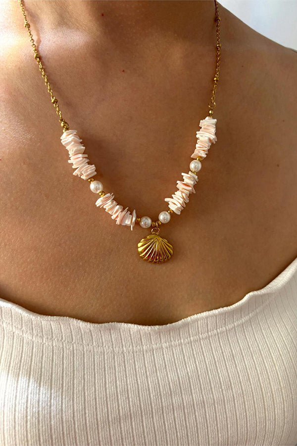 Ocean Style Stainless Steel Shell Starfish Pearl Necklace-consonak