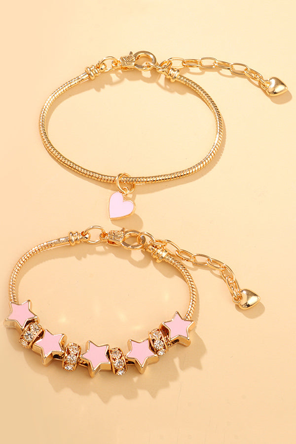 Pink Star Heart Pendant with Diamond Double Circle Bracelet-consonak
