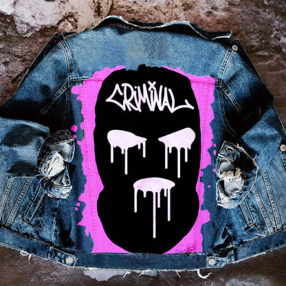 Halloween Print Long Sleeve Denim Jacket-consonak