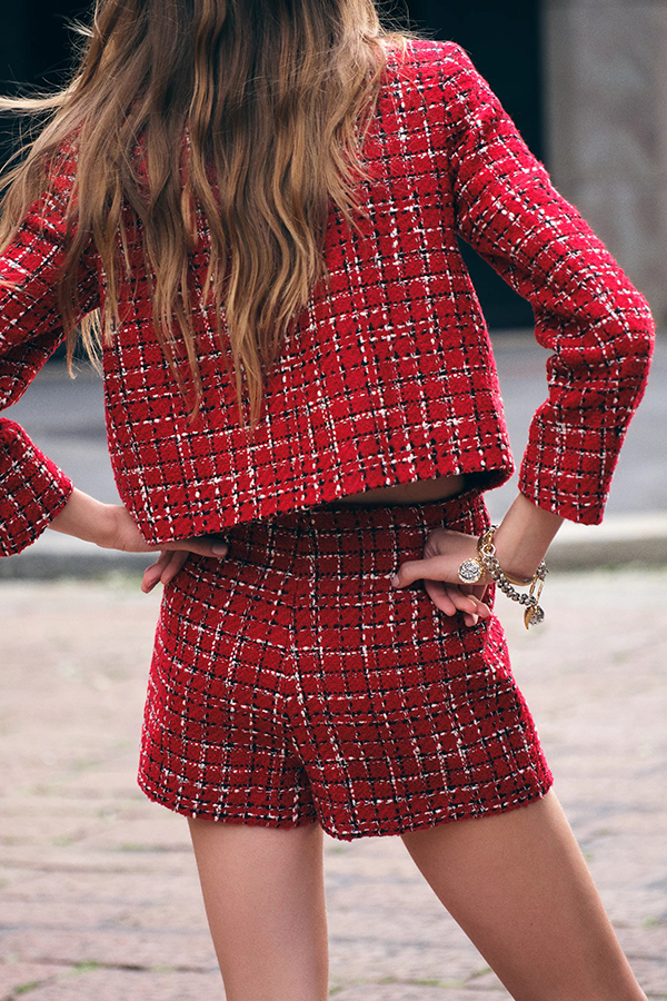 Tweed Plaid Textured Long-sleeved Casual Pocket Jacket-consonak