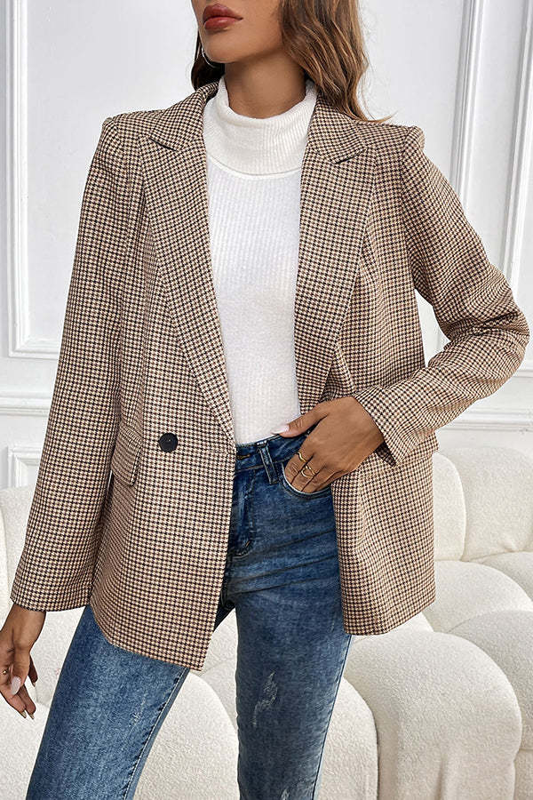 Vintage Houndstooth Lapel Long-sleeved Casual Blazer-consonak