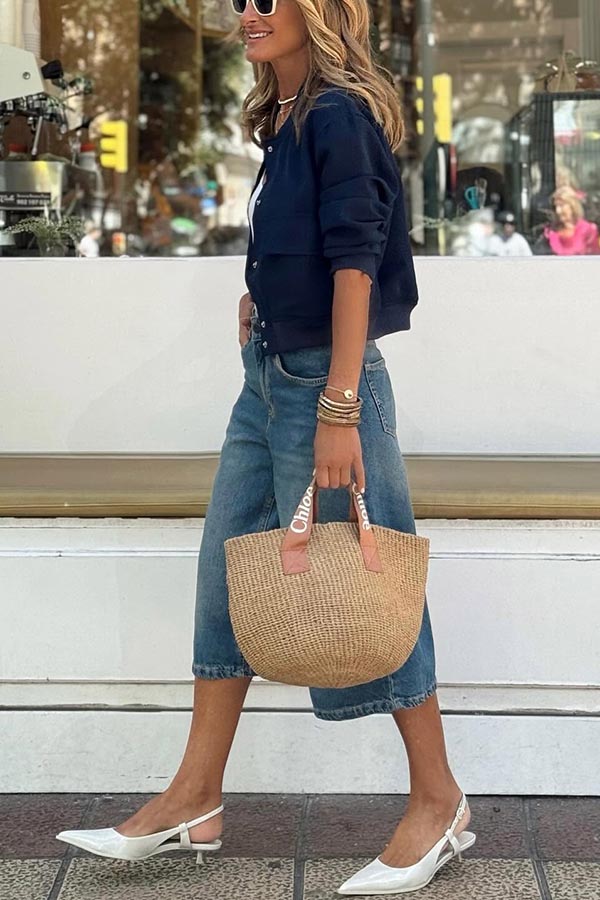 Terminally Stylish Denim Pocket Wide Leg Bermudas Jeans | Consonak