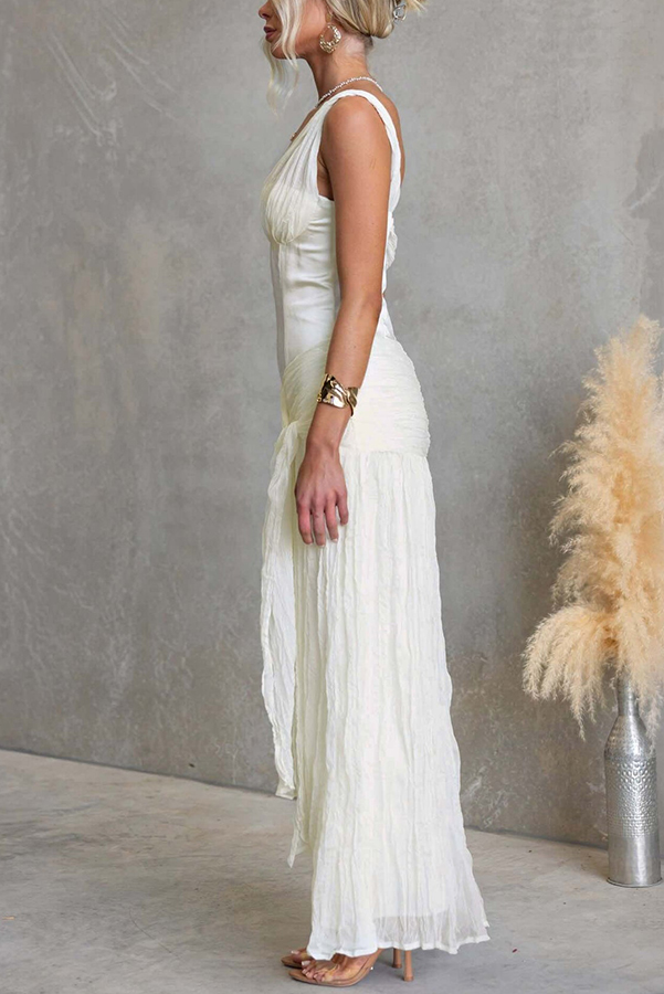 Zariyah Satin Bodice Asymmetric Neck Tie-up Waist Chiffon Hem Maxi Dress-consonak