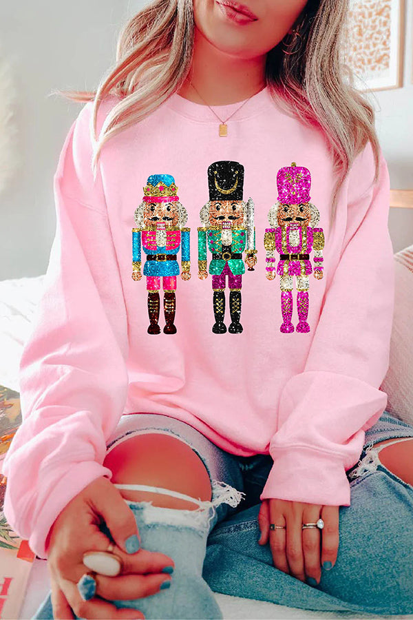 Christmas Soldier Sequin Loose Crew Neck Long Sleeve Sweatshirt-consonak