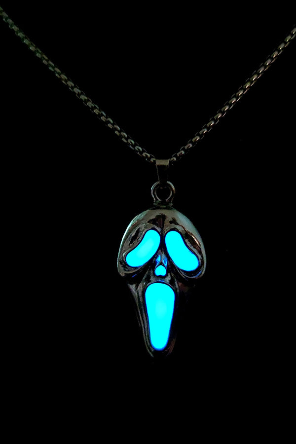 Alloy Glow-in-the-Dark Skull Pendant Necklace-Consonak