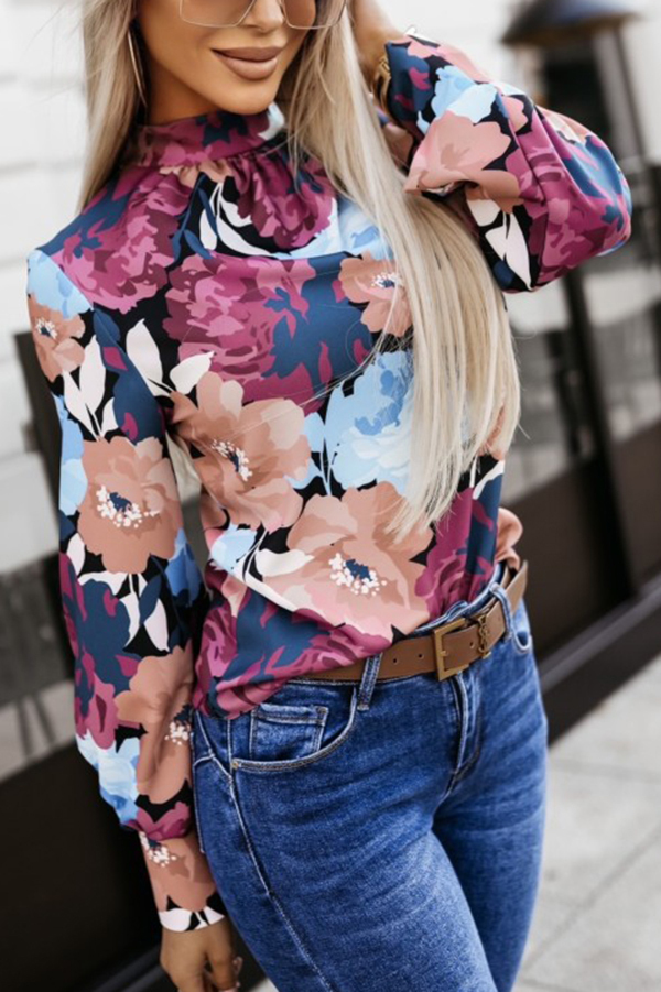 Floral Print Loose Long Sleeve Elegant Shirt-consonak