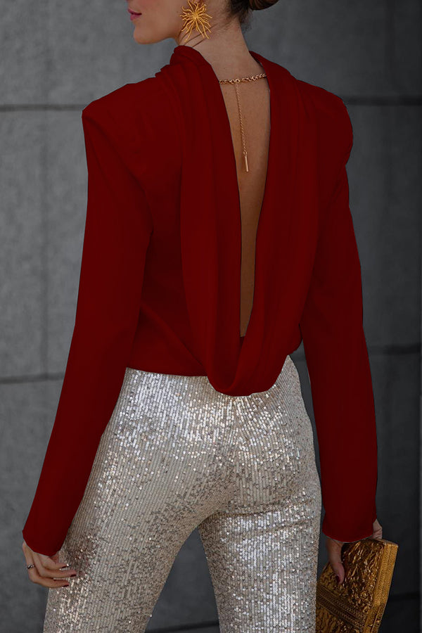 Secret of Elegance Satin Back Chain Cowl Neck Draped Blouse-consonak