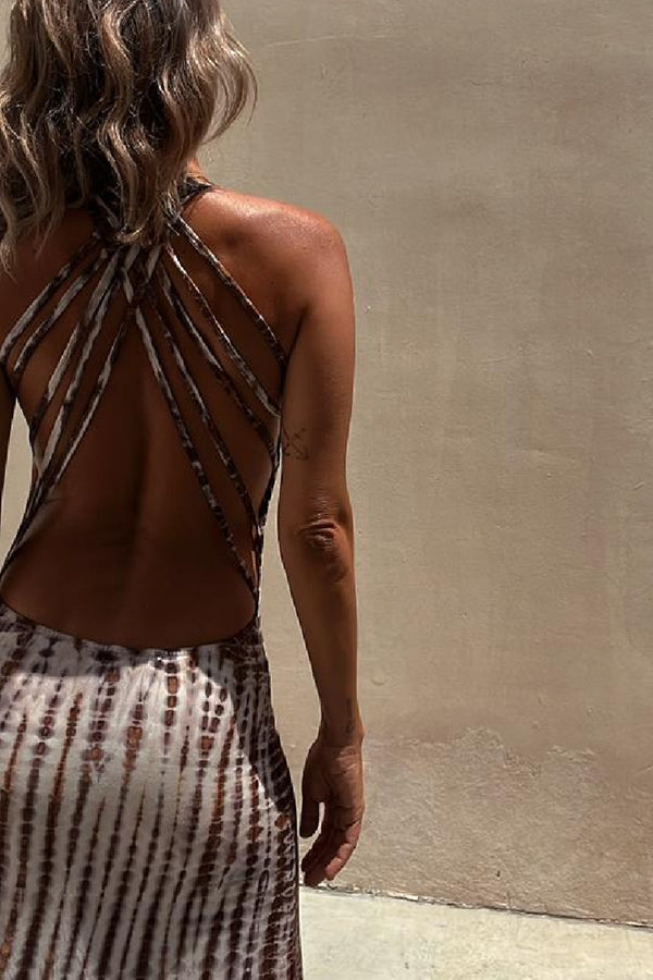 Summer Adventures Tie-dye Print Back Lace-up Stretch Maxi Dress | Consonak