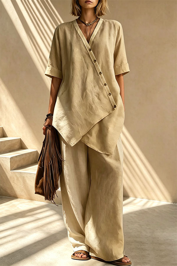 Tulum Asymmetric Linen Two-Piece Set-Consonak