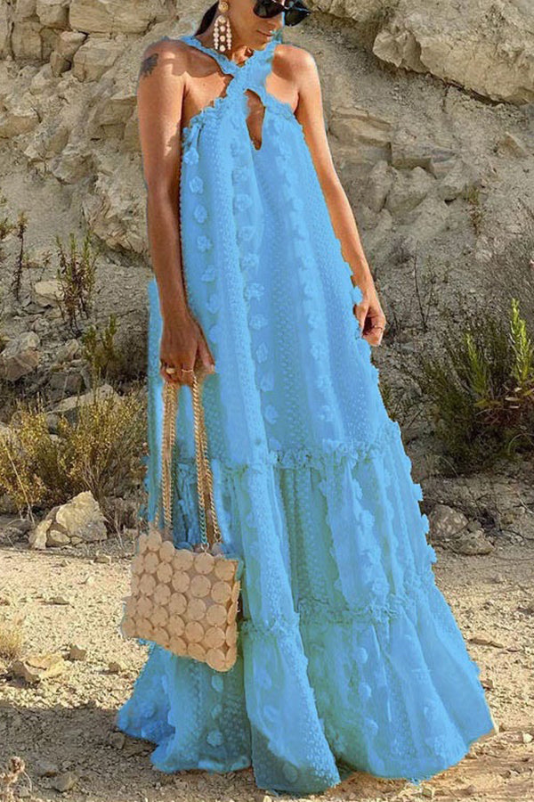 Sweet By The Sea Flower Decor Halter Party Maxi Dress | Consonak