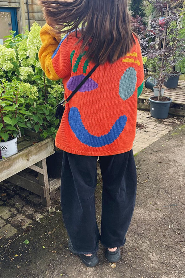 Feel Good Knit Colorful Smiley Face Loose Pullover Sweater-consonak