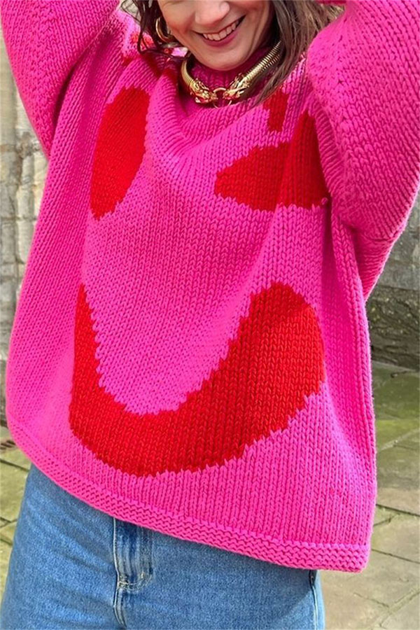Feel Good Knit Colorful Smiley Face Loose Pullover Sweater | Consonak