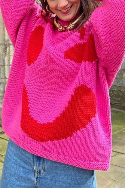 Feel Good Knit Colorful Smiley Face Loose Pullover Sweater-consonak