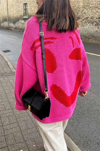 Feel Good Knit Colorful Smiley Face Loose Pullover Sweater-consonak