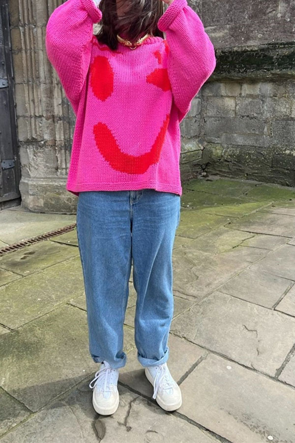 Feel Good Knit Colorful Smiley Face Loose Pullover Sweater-consonak