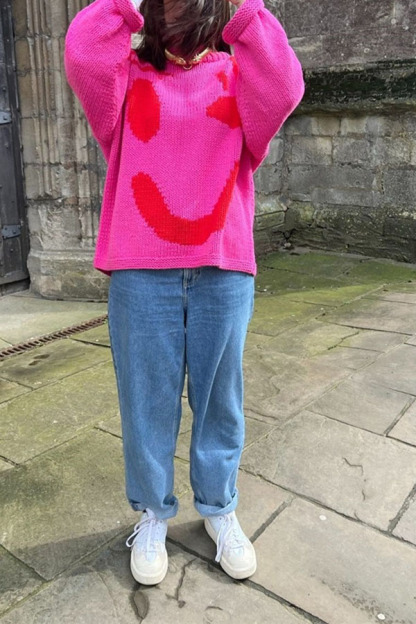 Feel Good Knit Colorful Smiley Face Loose Pullover Sweater-consonak