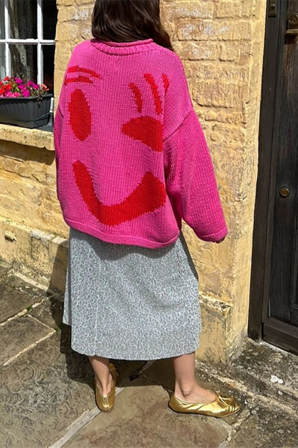 Feel Good Knit Colorful Smiley Face Loose Pullover Sweater-consonak