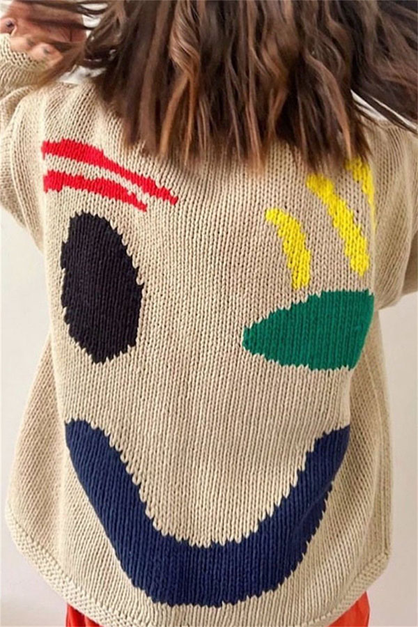 Feel Good Knit Colorful Smiley Face Loose Pullover Sweater-consonak