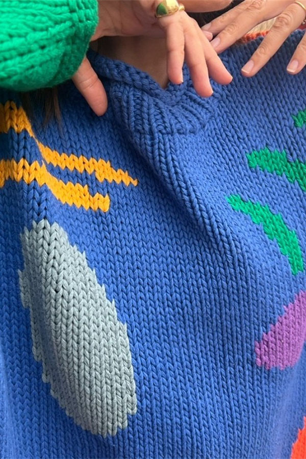 Feel Good Knit Colorful Smiley Face Loose Pullover Sweater-consonak