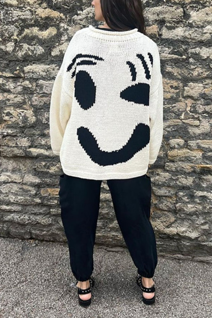 Feel Good Knit Colorful Smiley Face Loose Pullover Sweater-consonak